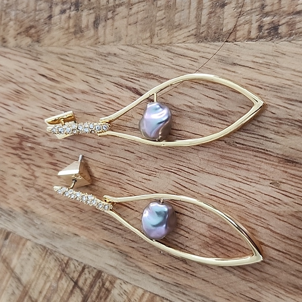 ALEXIS BITTAR Orbiting Baroque Pearl Crystal Drop Earrings